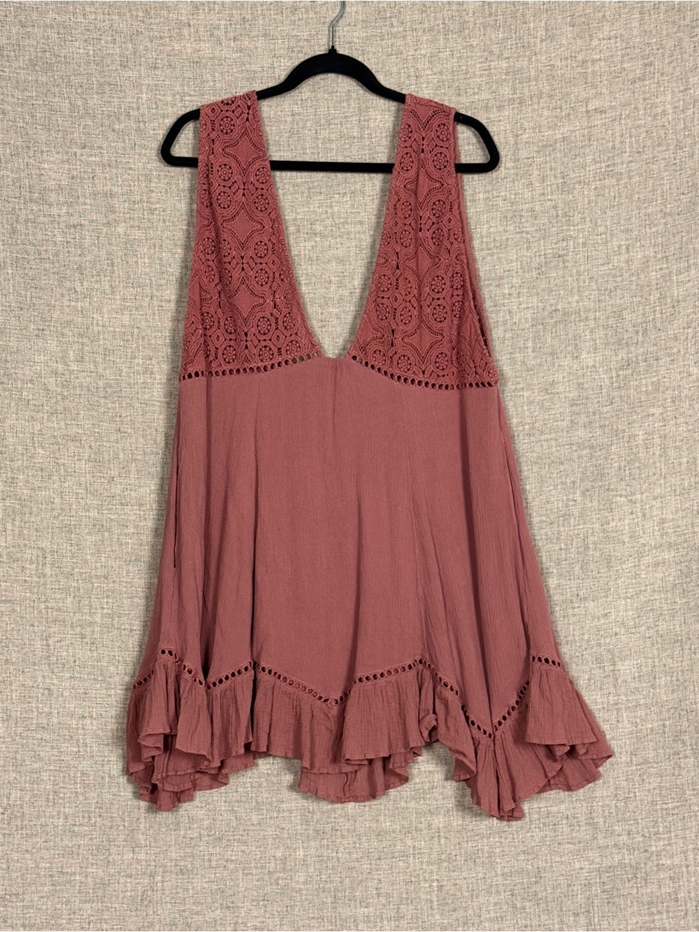 Free People Rose Color Freya Mini Dress with Ruffle Skirt